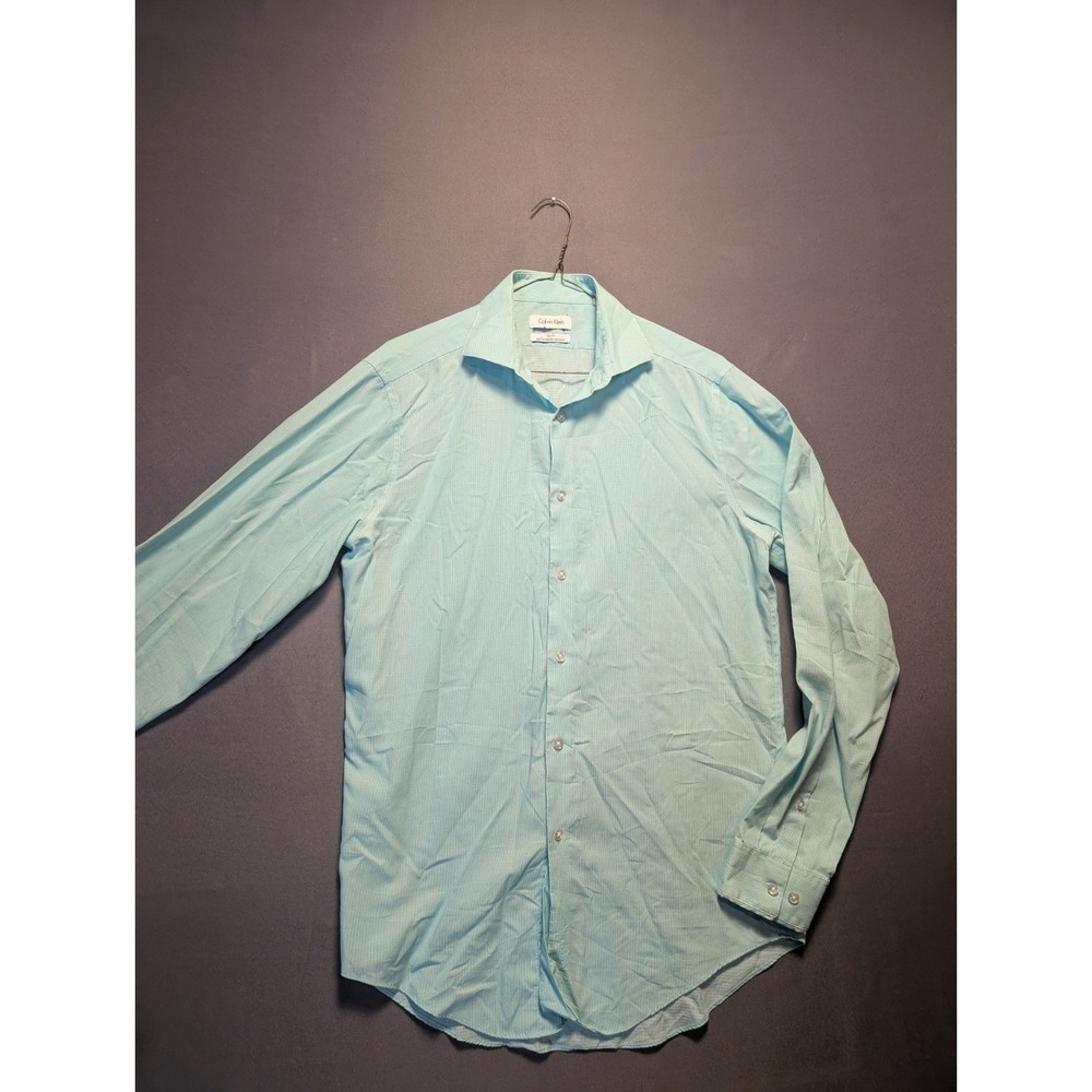 Calvin Klein Performance Non Iron Dress Shirt Mens 15.5 Blue Pinstripe Slim Fit